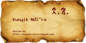 Kunyik Nóra névjegykártya
